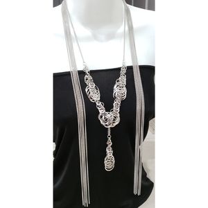 NEW Boho Endless Silver Circles Multi Strands Necklace